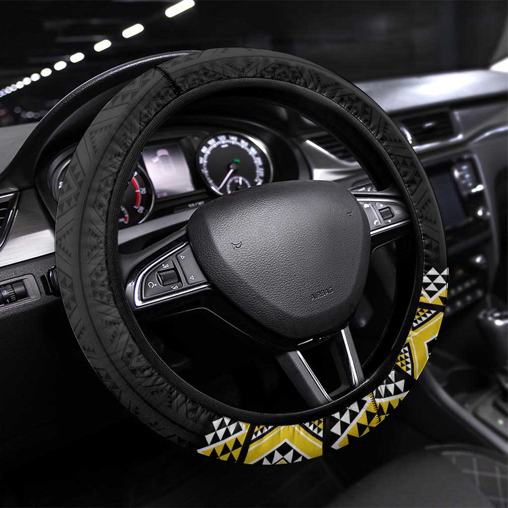 Yellow Taniko Aotearoa Steering Wheel Cover Niho Taniwha Mix Poutama