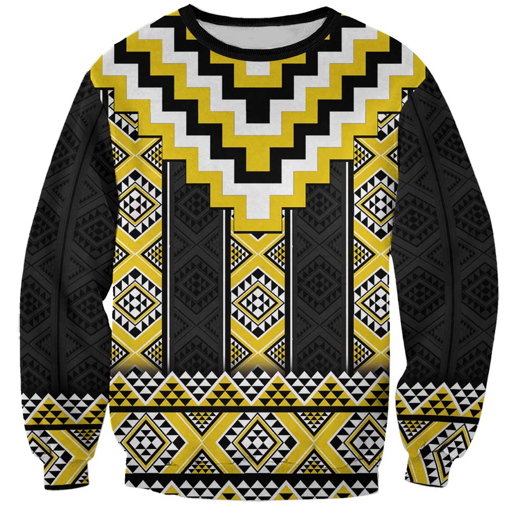 Yellow Taniko Aotearoa Sweatshirt Niho Taniwha Mix Poutama LT14 Unisex Yellow - Polynesian Pride
