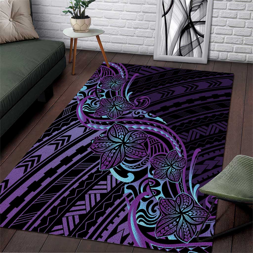 Teal Purple Polynesia Plumeria Tattoo Area Rug LT14 Purple - Polynesian Pride