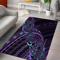 Teal Purple Polynesia Plumeria Tattoo Area Rug LT14 - Polynesian Pride