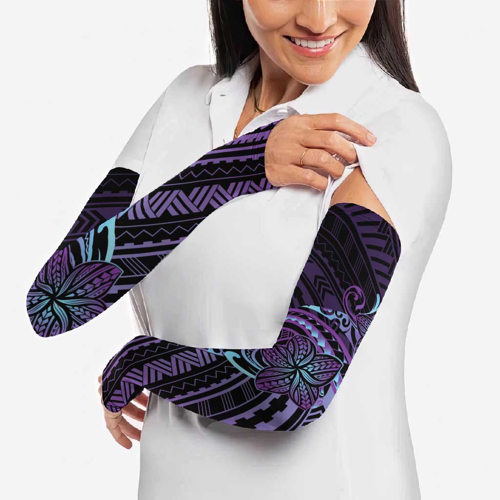 Teal Purple Polynesia Plumeria Tattoo Arm Sleeves LT14 - Polynesian Pride