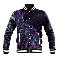 Teal Purple Polynesia Plumeria Tattoo Baseball Jacket LT14 Unisex Purple - Polynesian Pride
