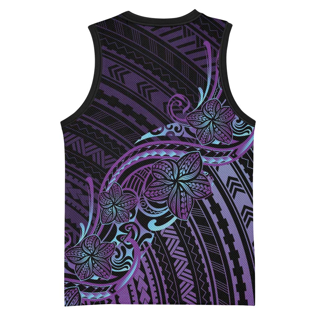 Teal Purple Polynesia Plumeria Tattoo Basketball Jersey LT14 - Polynesian Pride