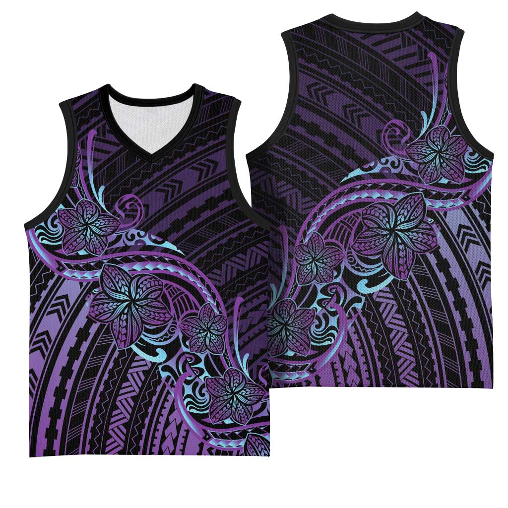 Teal Purple Polynesia Plumeria Tattoo Basketball Jersey LT14 - Polynesian Pride