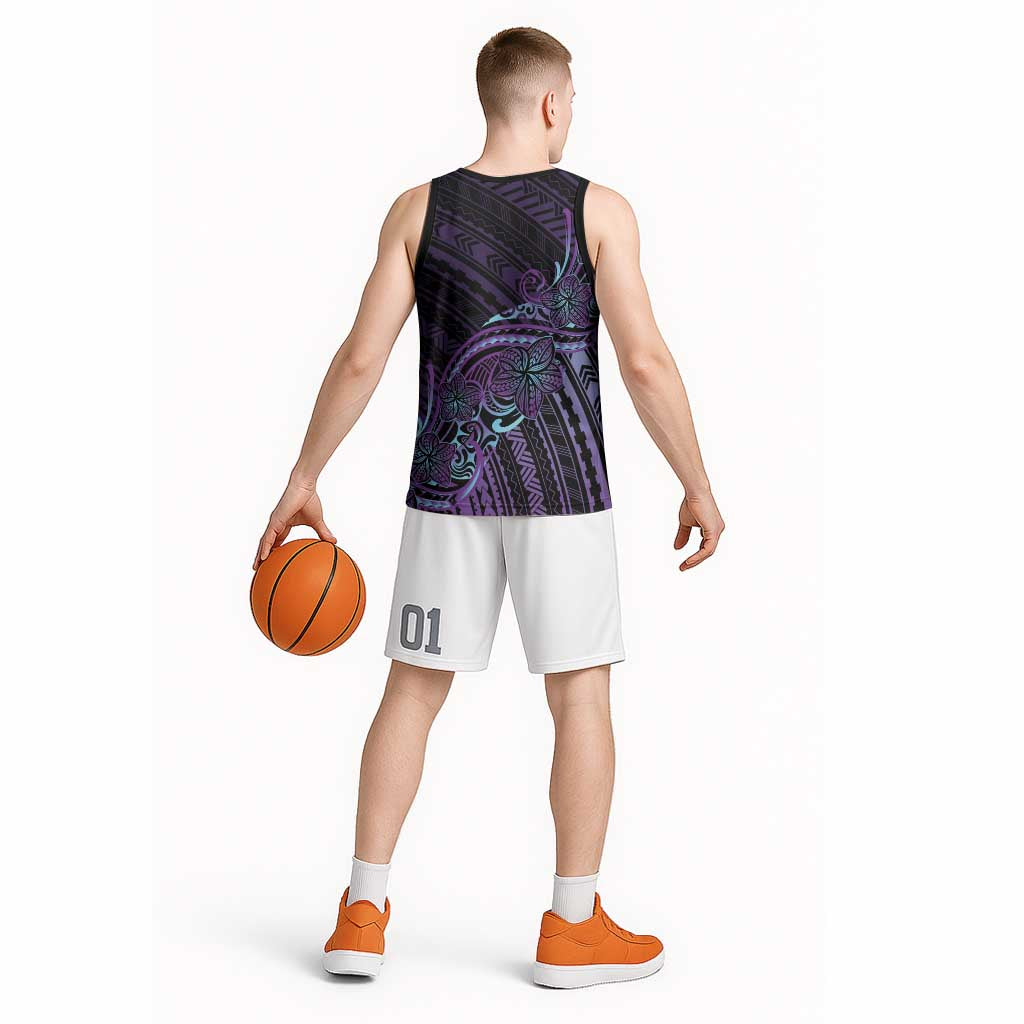 Teal Purple Polynesia Plumeria Tattoo Basketball Jersey LT14 - Polynesian Pride