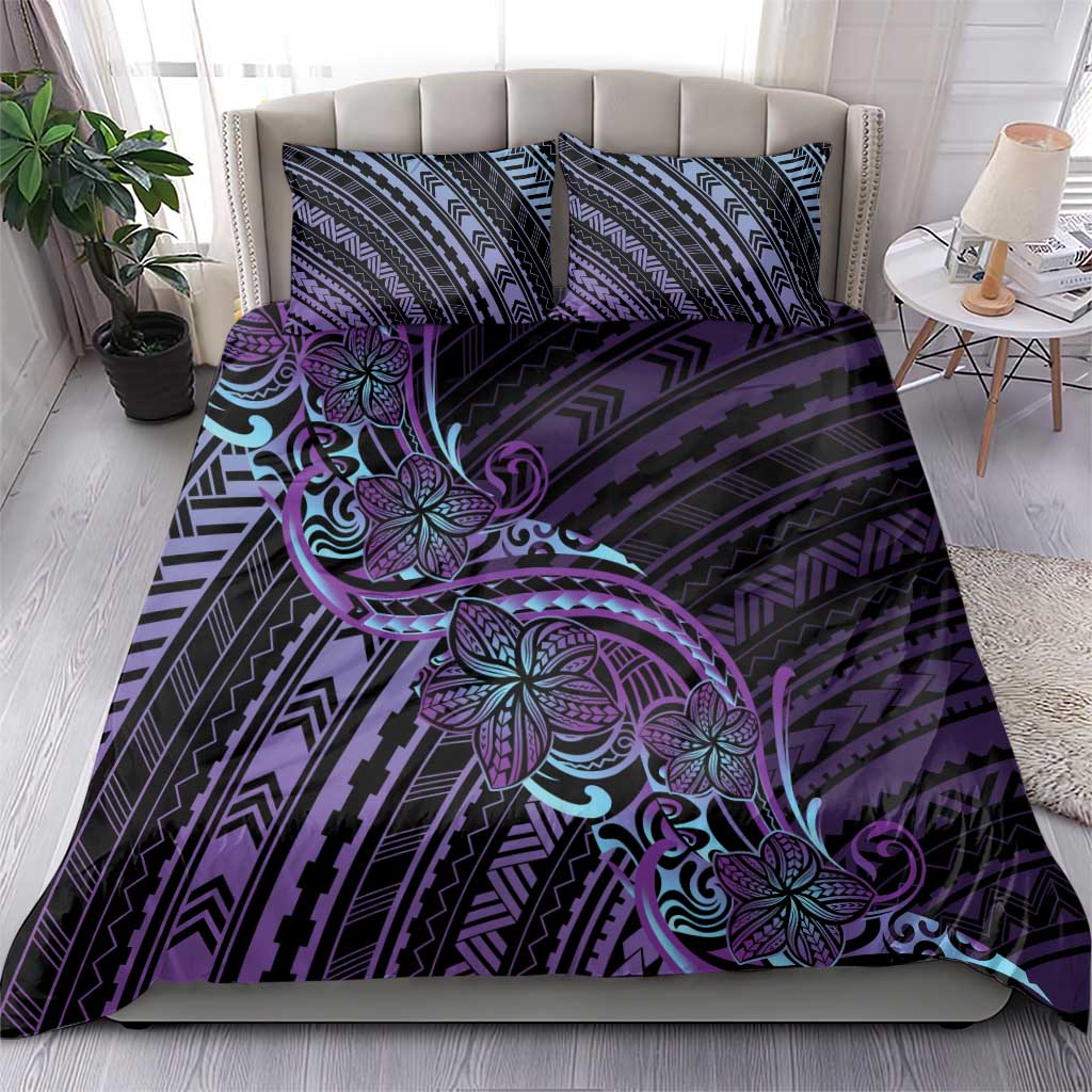Teal Purple Polynesia Plumeria Tattoo Bedding Set LT14 - Polynesian Pride