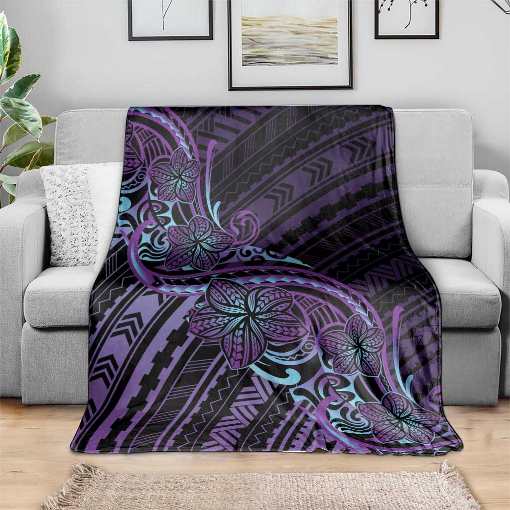 Teal Purple Polynesia Plumeria Tattoo Blanket LT14 - Polynesian Pride