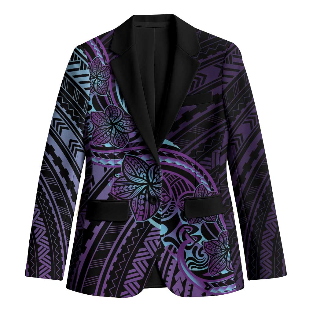 Teal Purple Polynesia Plumeria Tattoo Blazer LT14 Unisex Purple - Polynesian Pride