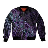Teal Purple Polynesia Plumeria Tattoo Bomber Jacket LT14 Unisex Purple - Polynesian Pride