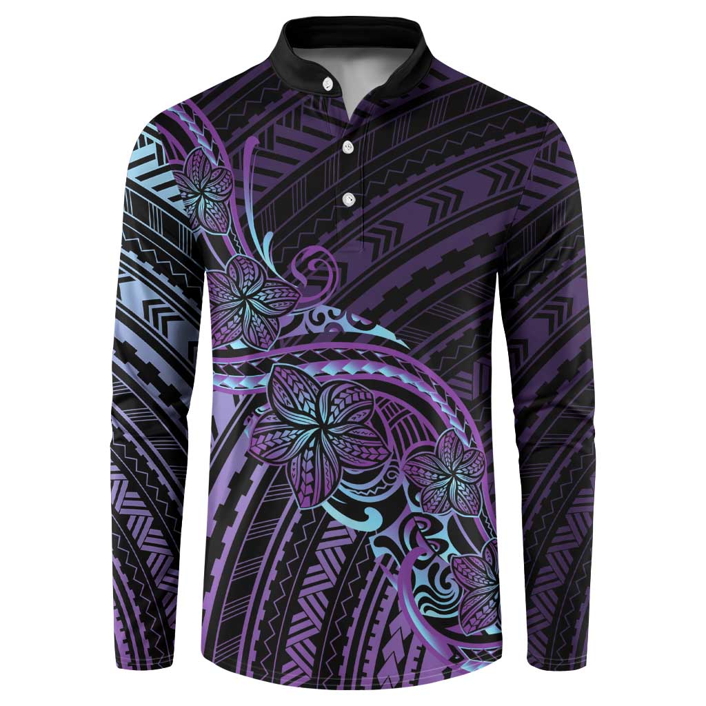 Teal Purple Polynesia Plumeria Tattoo Button Sweatshirt LT14 Purple - Polynesian Pride