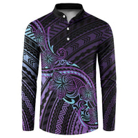 Teal Purple Polynesia Plumeria Tattoo Button Sweatshirt LT14 Purple - Polynesian Pride
