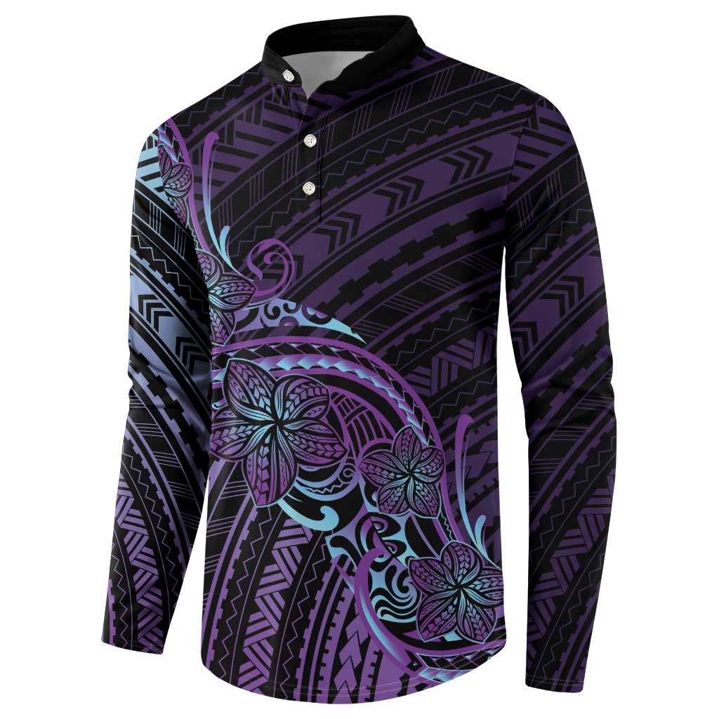 Teal Purple Polynesia Plumeria Tattoo Button Sweatshirt LT14 - Polynesian Pride