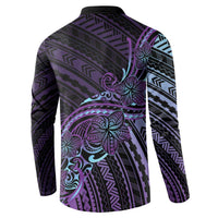 Teal Purple Polynesia Plumeria Tattoo Button Sweatshirt LT14 - Polynesian Pride