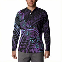 Teal Purple Polynesia Plumeria Tattoo Button Sweatshirt LT14 - Polynesian Pride