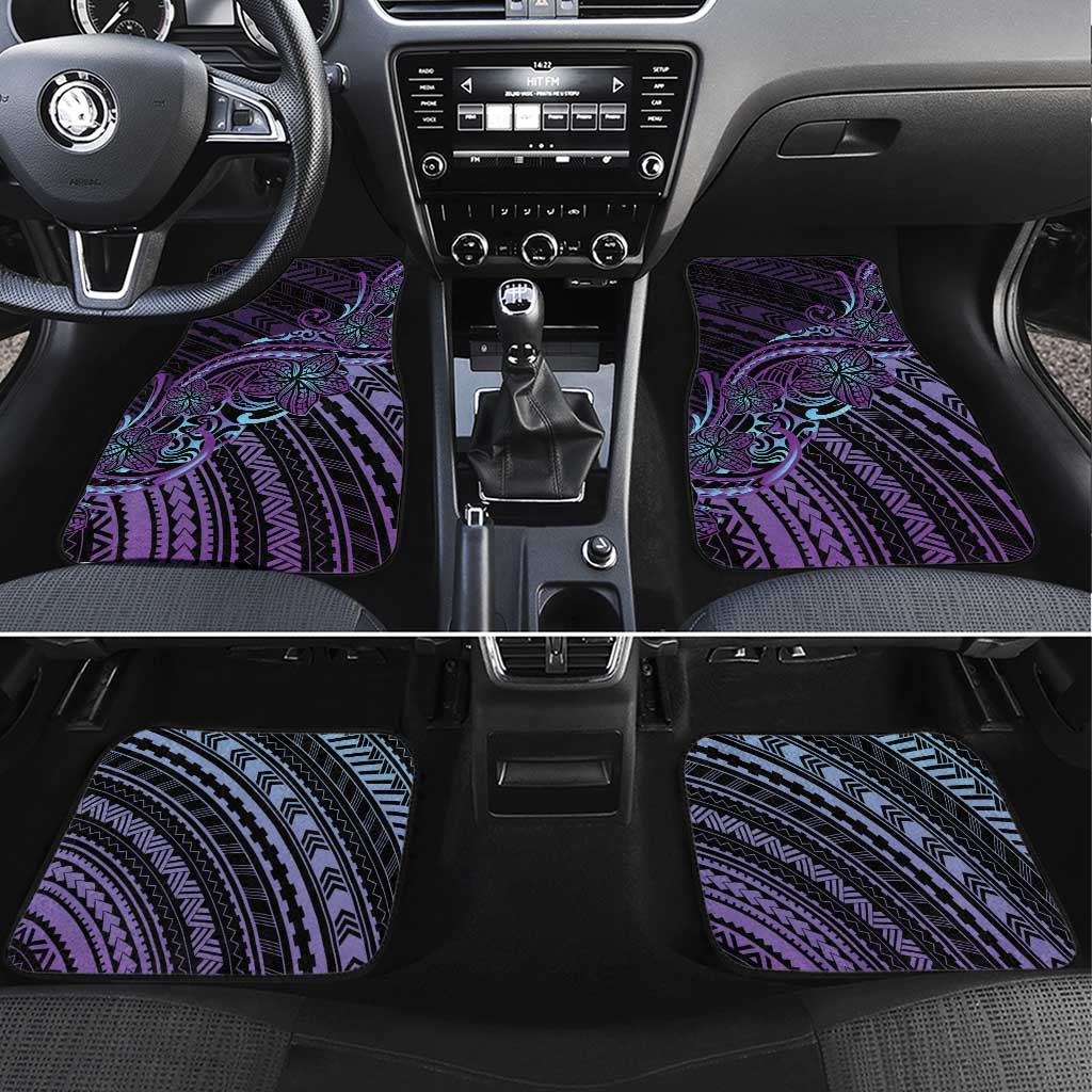 Teal Purple Polynesia Plumeria Tattoo Car Mats LT14 Set 4pcs Purple - Polynesian Pride