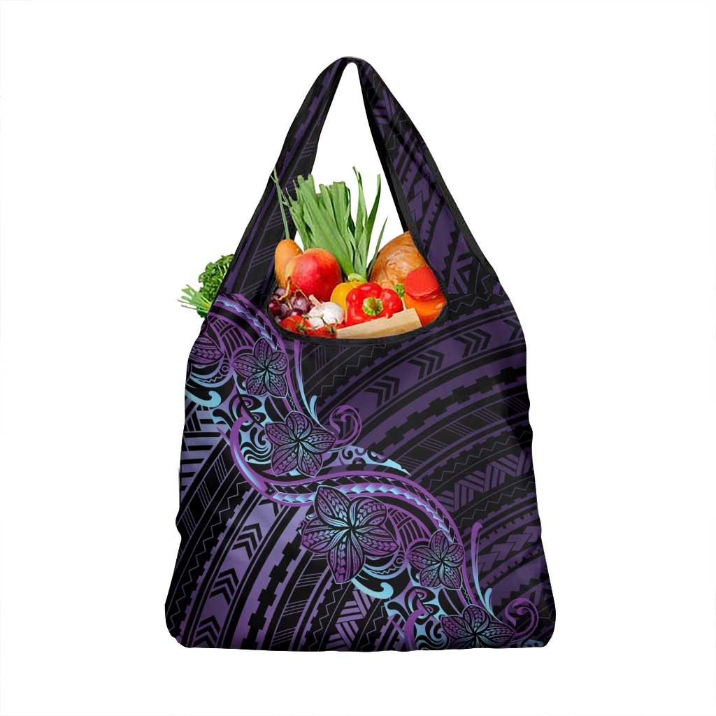 Teal Purple Polynesia Plumeria Tattoo Grocery Bag LT14 1-pack One Size Purple - Polynesian Pride