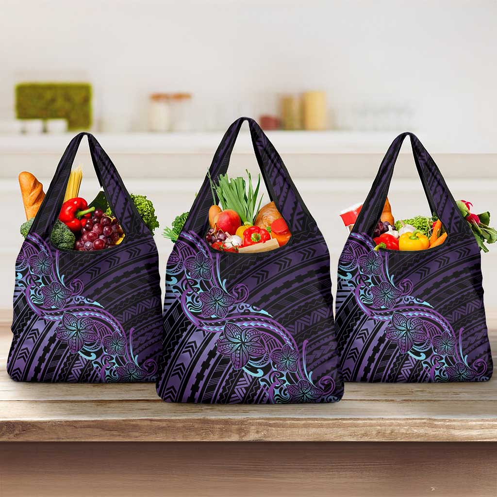 Teal Purple Polynesia Plumeria Tattoo Grocery Bag LT14 3-pack One Size Purple - Polynesian Pride