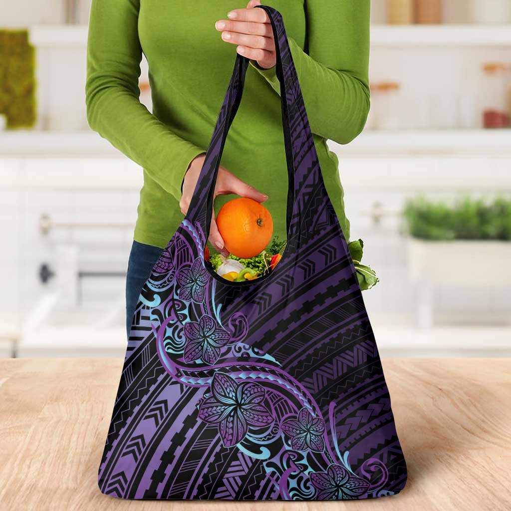 Teal Purple Polynesia Plumeria Tattoo Grocery Bag LT14 - Polynesian Pride