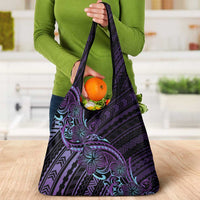 Teal Purple Polynesia Plumeria Tattoo Grocery Bag LT14 - Polynesian Pride