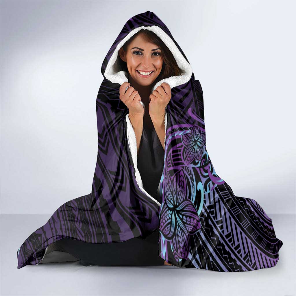 Teal Purple Polynesia Plumeria Tattoo Hooded Blanket LT14 - Polynesian Pride