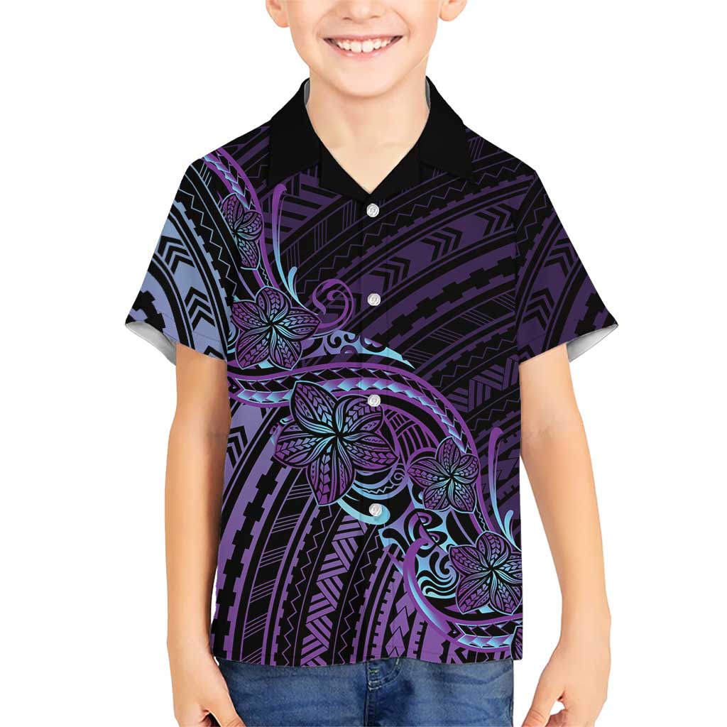Teal Purple Polynesia Plumeria Tattoo Kid Hawaiian Shirt LT14 Kid Purple - Polynesian Pride
