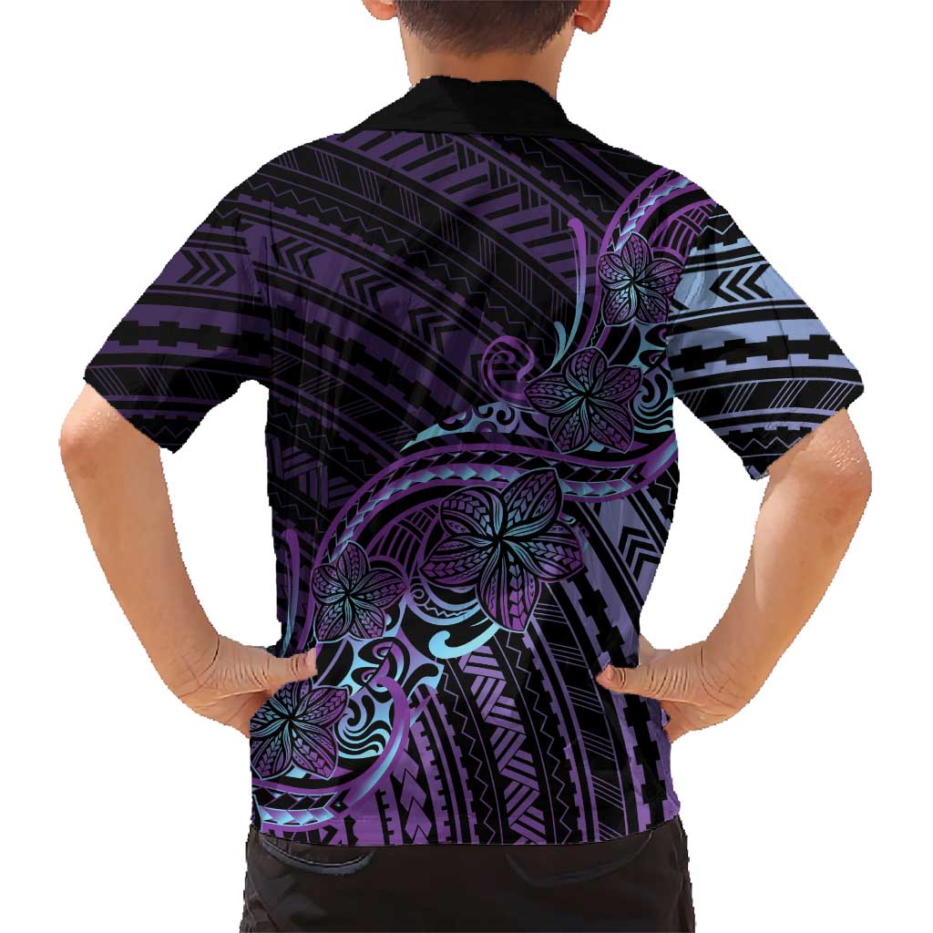 Teal Purple Polynesia Plumeria Tattoo Kid Hawaiian Shirt LT14 - Polynesian Pride