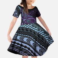 Teal Purple Polynesia Plumeria Tattoo Kid Short Sleeve Dress LT14 KID Purple - Polynesian Pride
