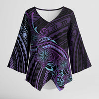 Teal Purple Polynesia Plumeria Tattoo Kimono Sleeve Blouse LT14 Female Purple - Polynesian Pride