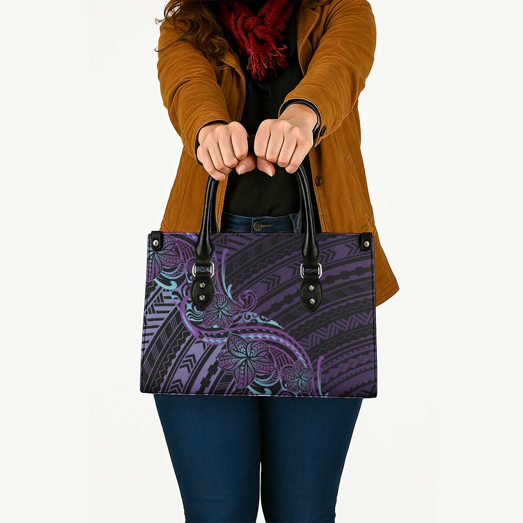 Teal Purple Polynesia Plumeria Tattoo Leather Bag LT14 - Polynesian Pride