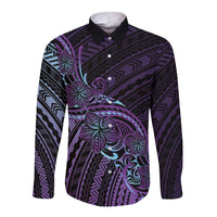 Teal Purple Polynesia Plumeria Tattoo Long Sleeve Button Shirt LT14 Unisex Purple - Polynesian Pride