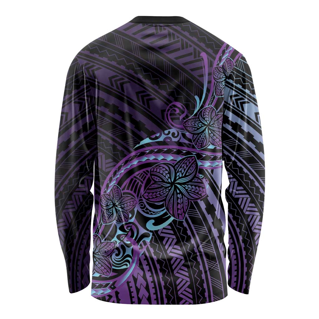 Teal Purple Polynesia Plumeria Tattoo Long Sleeve Shirt LT14 - Polynesian Pride