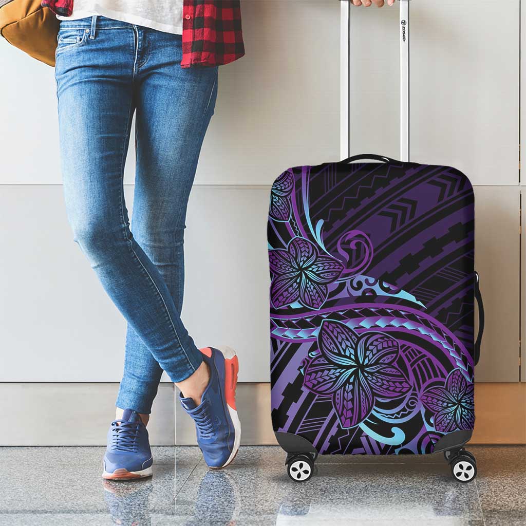 Teal Purple Polynesia Plumeria Tattoo Luggage Cover LT14 - Polynesian Pride