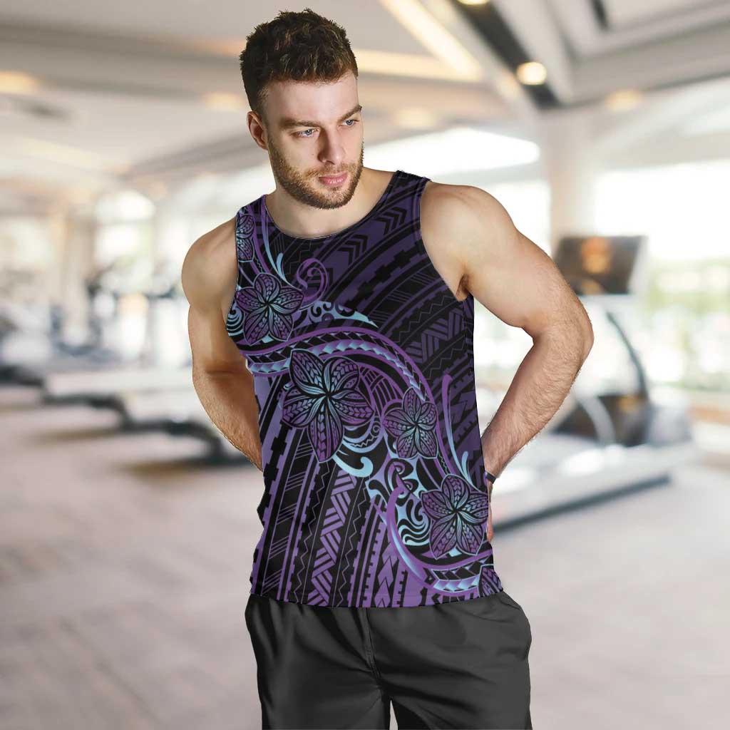 Teal Purple Polynesia Plumeria Tattoo Men Tank Top LT14 Purple - Polynesian Pride