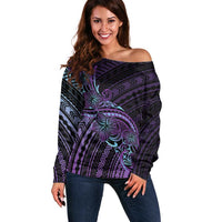 Teal Purple Polynesia Plumeria Tattoo Off Shoulder Sweater LT14 Women Purple - Polynesian Pride