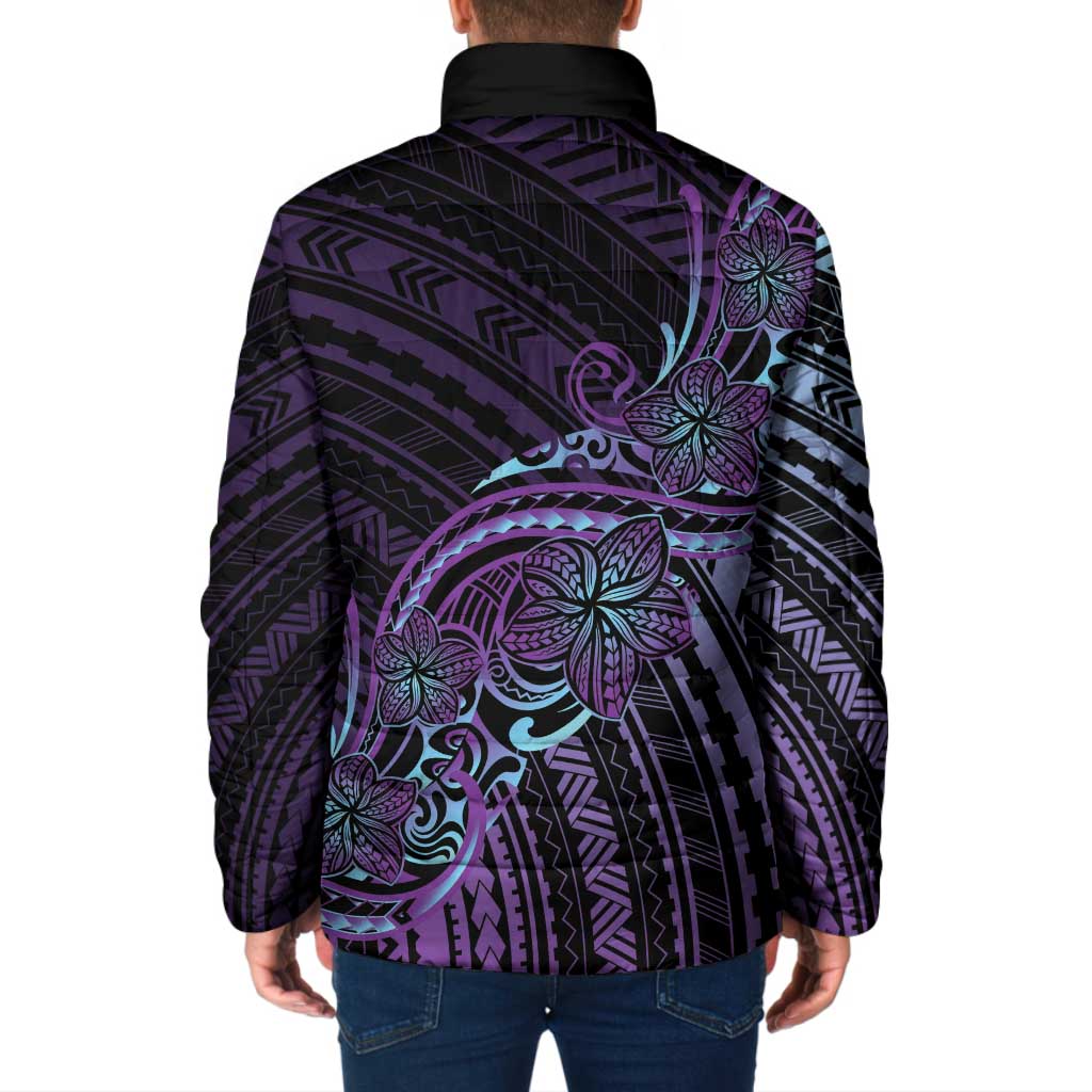 Teal Purple Polynesia Plumeria Tattoo Padded Jacket LT14 - Polynesian Pride