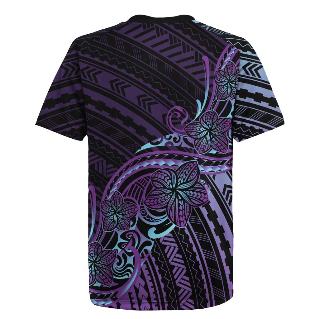 Teal Purple Polynesia Plumeria Tattoo Rugby Jersey LT14 - Polynesian Pride