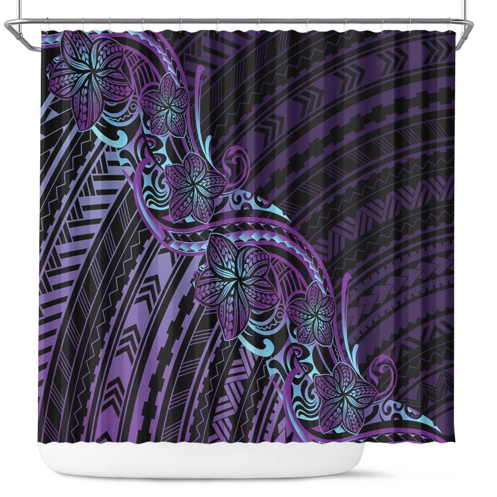 Teal Purple Polynesia Plumeria Tattoo Shower Curtain LT14 Purple - Polynesian Pride