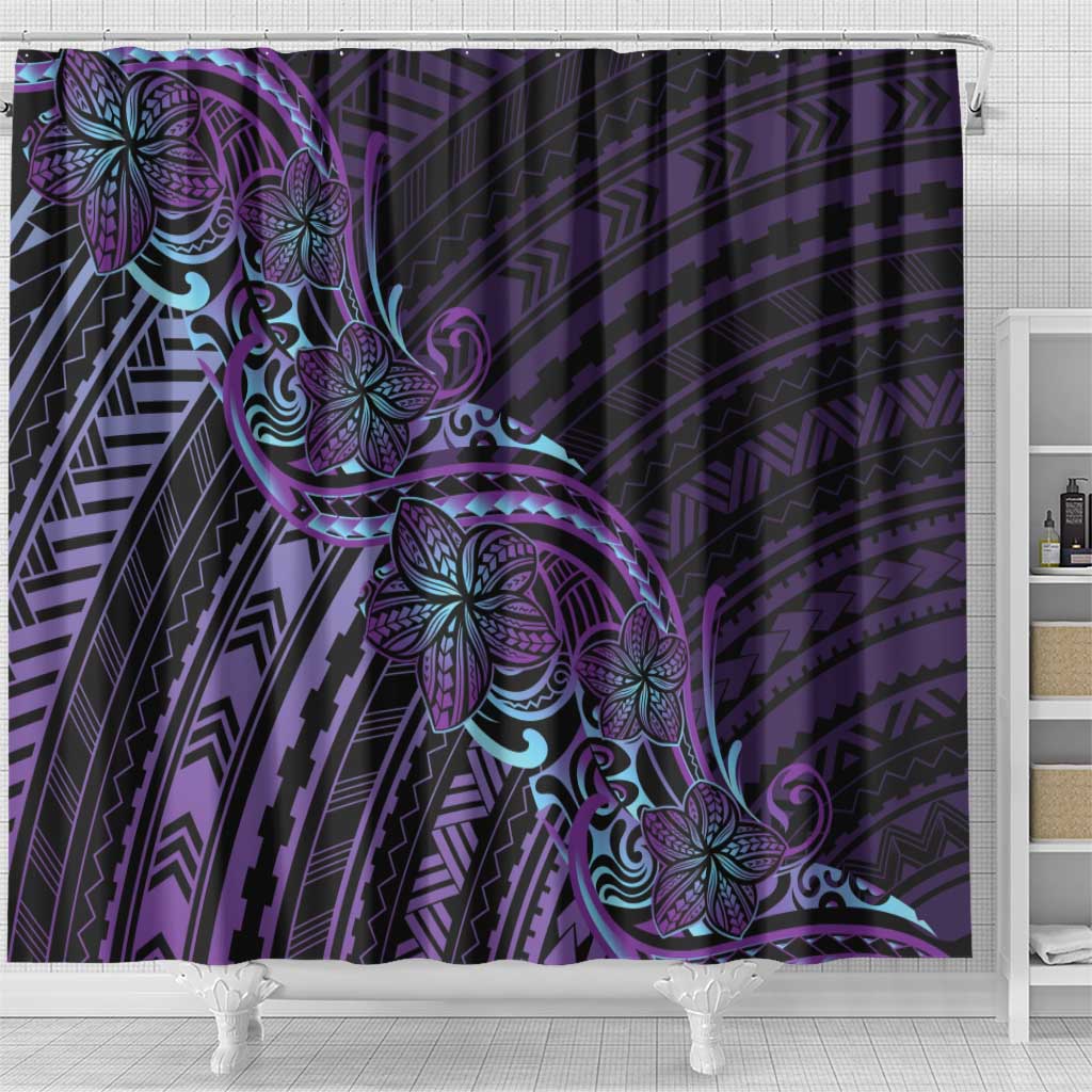 Teal Purple Polynesia Plumeria Tattoo Shower Curtain LT14 - Polynesian Pride