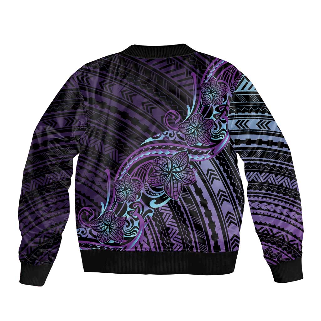 Teal Purple Polynesia Plumeria Tattoo Sleeve Zip Bomber Jacket LT14 - Polynesian Pride