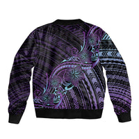 Teal Purple Polynesia Plumeria Tattoo Sleeve Zip Bomber Jacket LT14 - Polynesian Pride