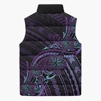 Teal Purple Polynesia Plumeria Tattoo Sleeveless Puffer Jacket LT14 - Polynesian Pride