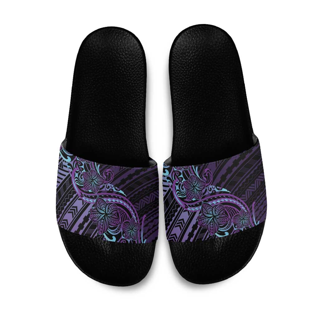 Teal Purple Polynesia Plumeria Tattoo Slide Sandals LT14 Purple - Polynesian Pride