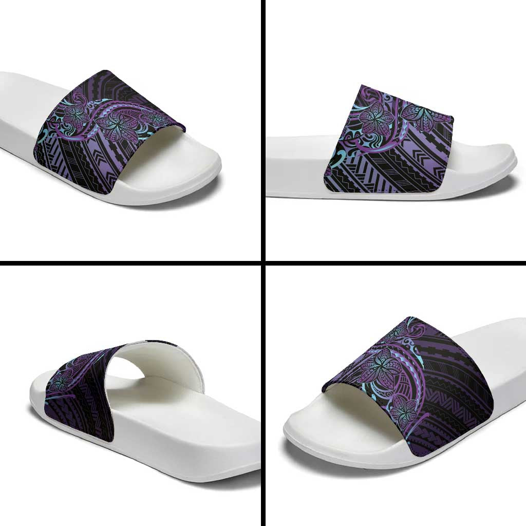 Teal Purple Polynesia Plumeria Tattoo Slide Sandals LT14 - Polynesian Pride