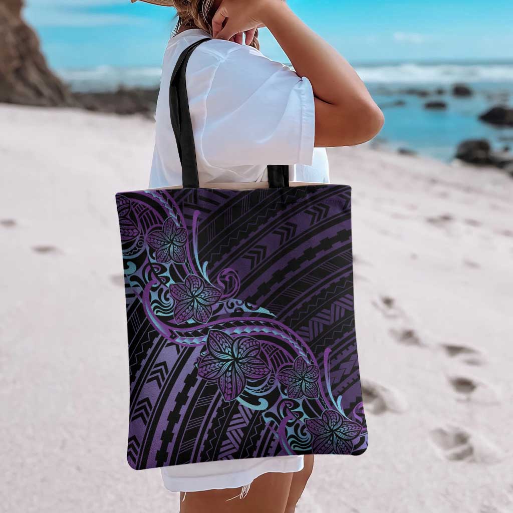Teal Purple Polynesia Plumeria Tattoo Tote Bag LT14 - Polynesian Pride