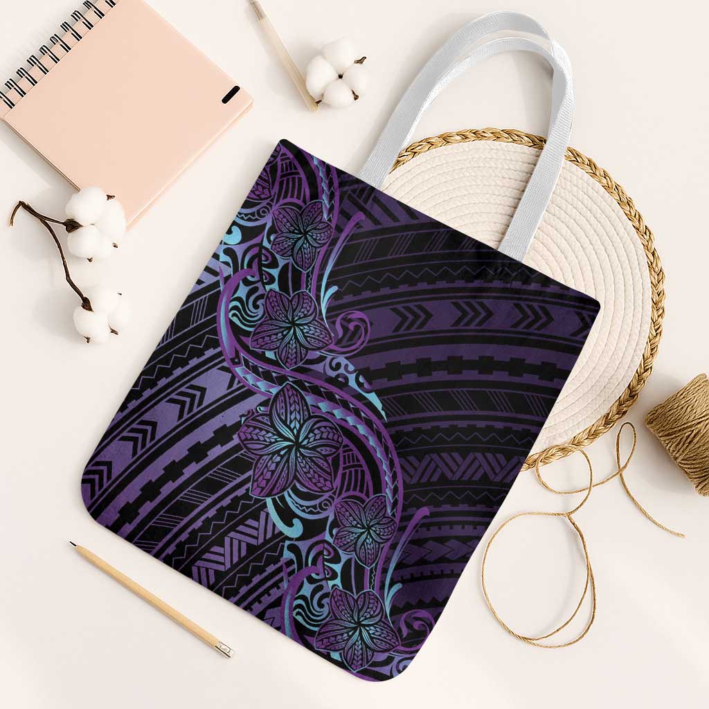 Teal Purple Polynesia Plumeria Tattoo Tote Bag LT14 White Strap One Size Purple - Polynesian Pride