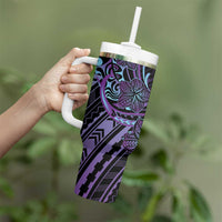 Teal Purple Polynesia Plumeria Tattoo Tumbler With Handle LT14 - Polynesian Pride