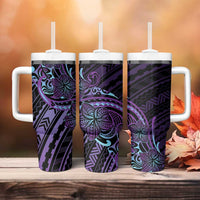 Teal Purple Polynesia Plumeria Tattoo Tumbler With Handle LT14 - Polynesian Pride