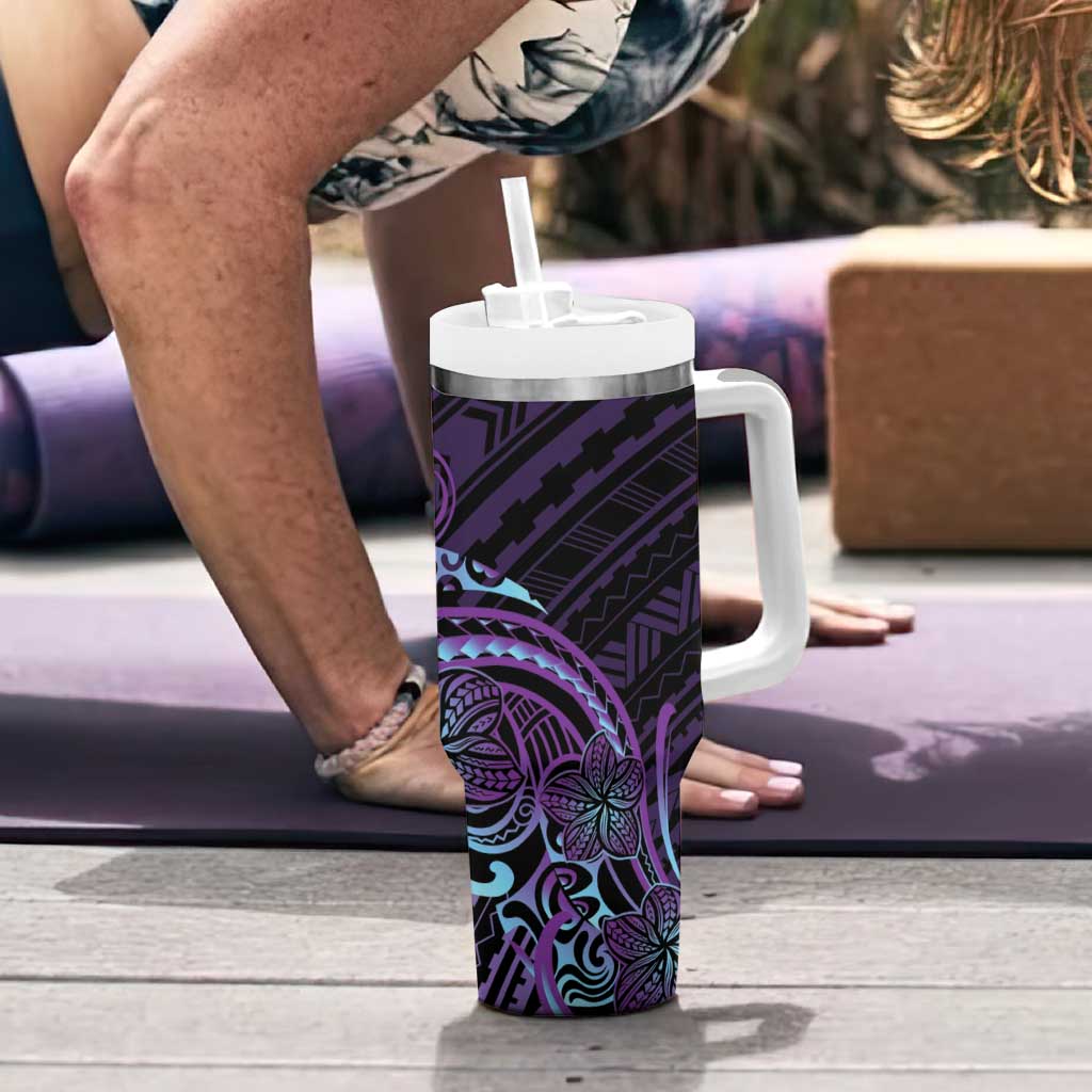 Teal Purple Polynesia Plumeria Tattoo Tumbler With Handle LT14 - Polynesian Pride