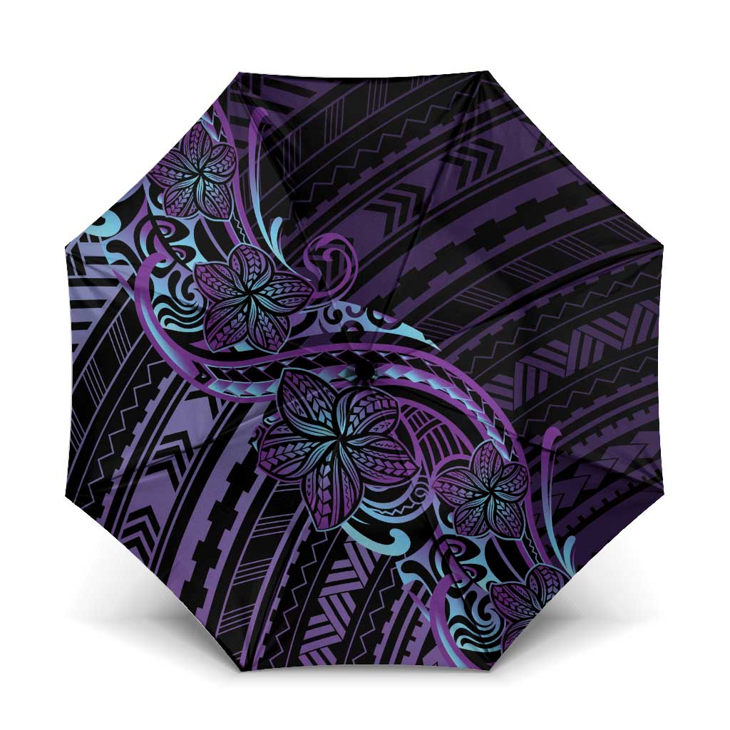 Teal Purple Polynesia Plumeria Tattoo Umbrella LT14 One Size Folded 11.42 inch Opened Diameter 37.4 inch Purple - Polynesian Pride