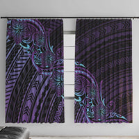 Teal Purple Polynesia Plumeria Tattoo Window Curtain LT14 With Hooks Purple - Polynesian Pride